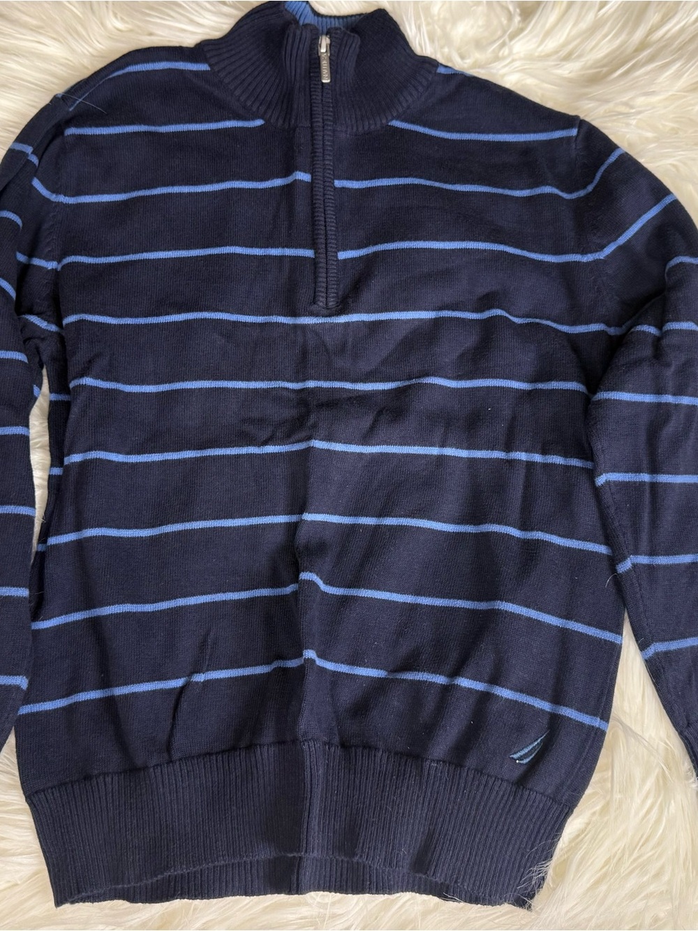 Nautica Navy Sweater with Light Blue Stripes Half-Zip
